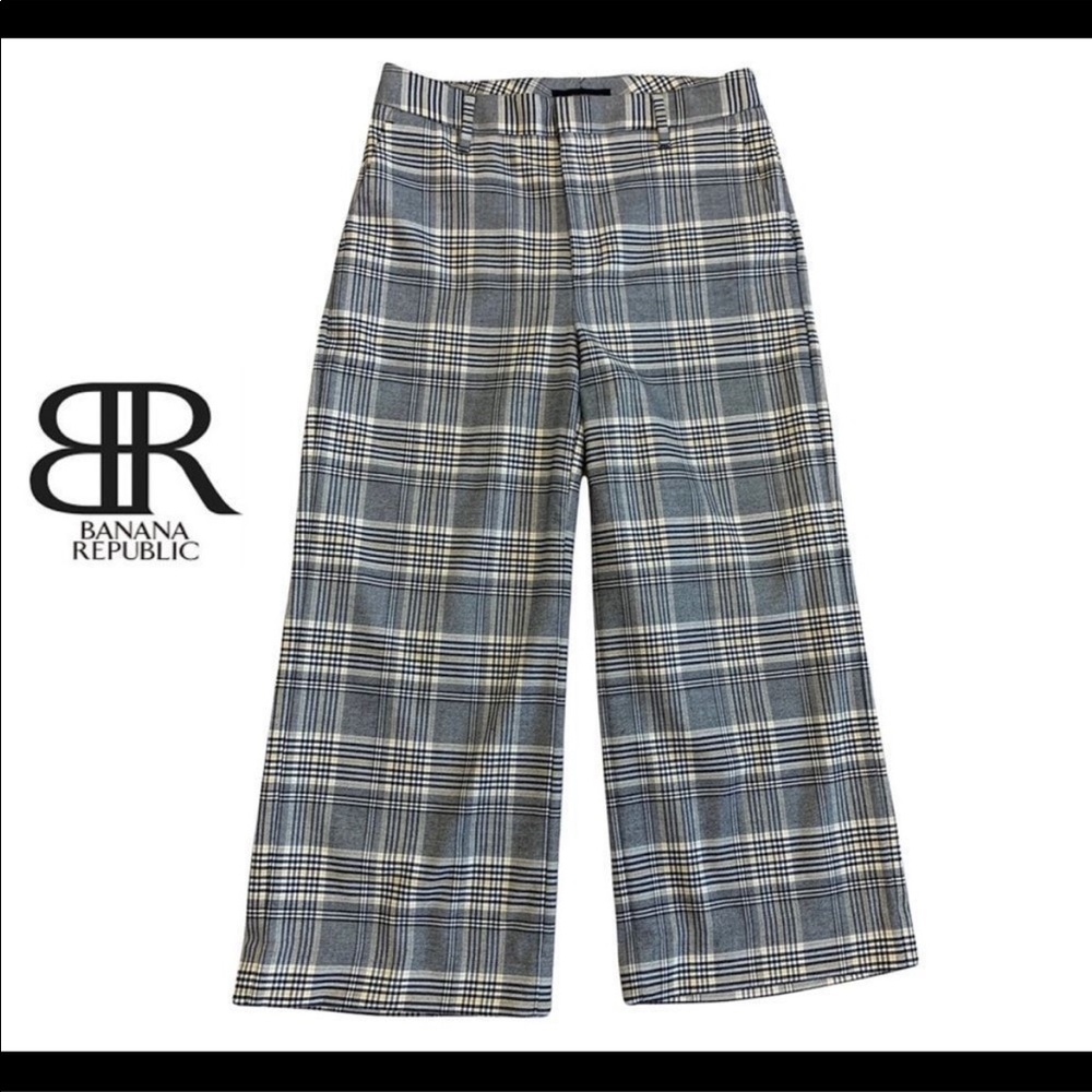 Banana republic  gray black yellow cream plaid
check cropped chino pants